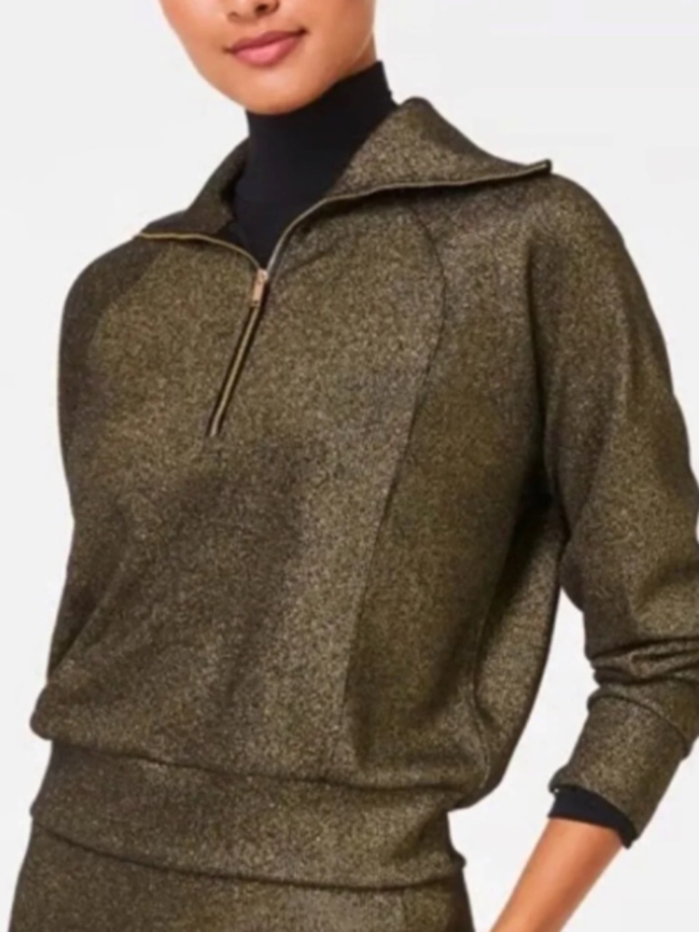 Spanx Air Essentials Shine Half-Zip Sweater Metallic | Women’s S NWOT
